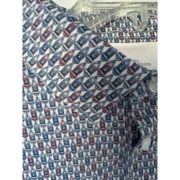 Straight Down Golf Polo Mens Size Large Boat All Over Speed Boats Print w/Logo - Picture 3 of 5